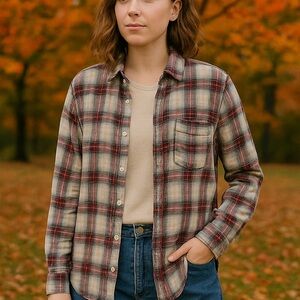 CP SHADES Plaid 100% Cotton Gauzy Button-Up Shirt size XS (oversized)